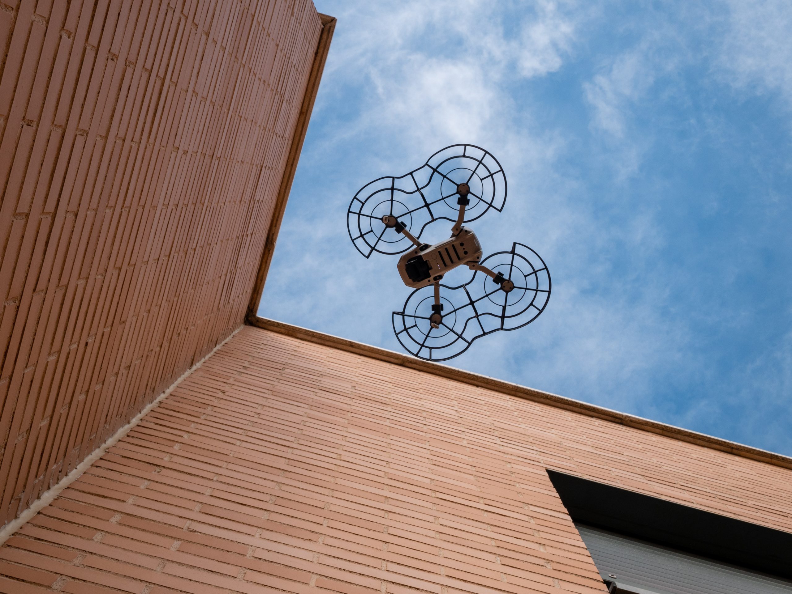 Drone going up for roof survey Drone going up for roof survey